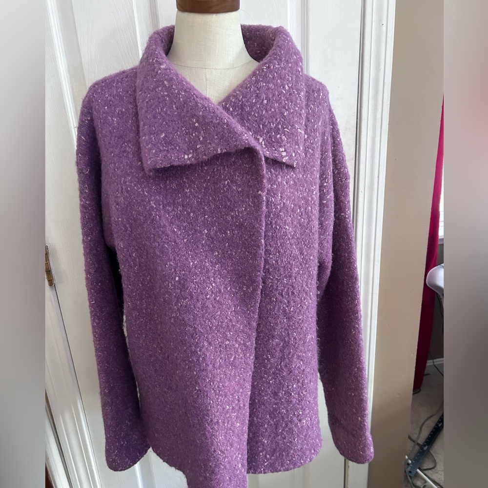 Eileen Fisher Alpaca Wool  Knit cardigan Sweater Jacket Purple Sz M